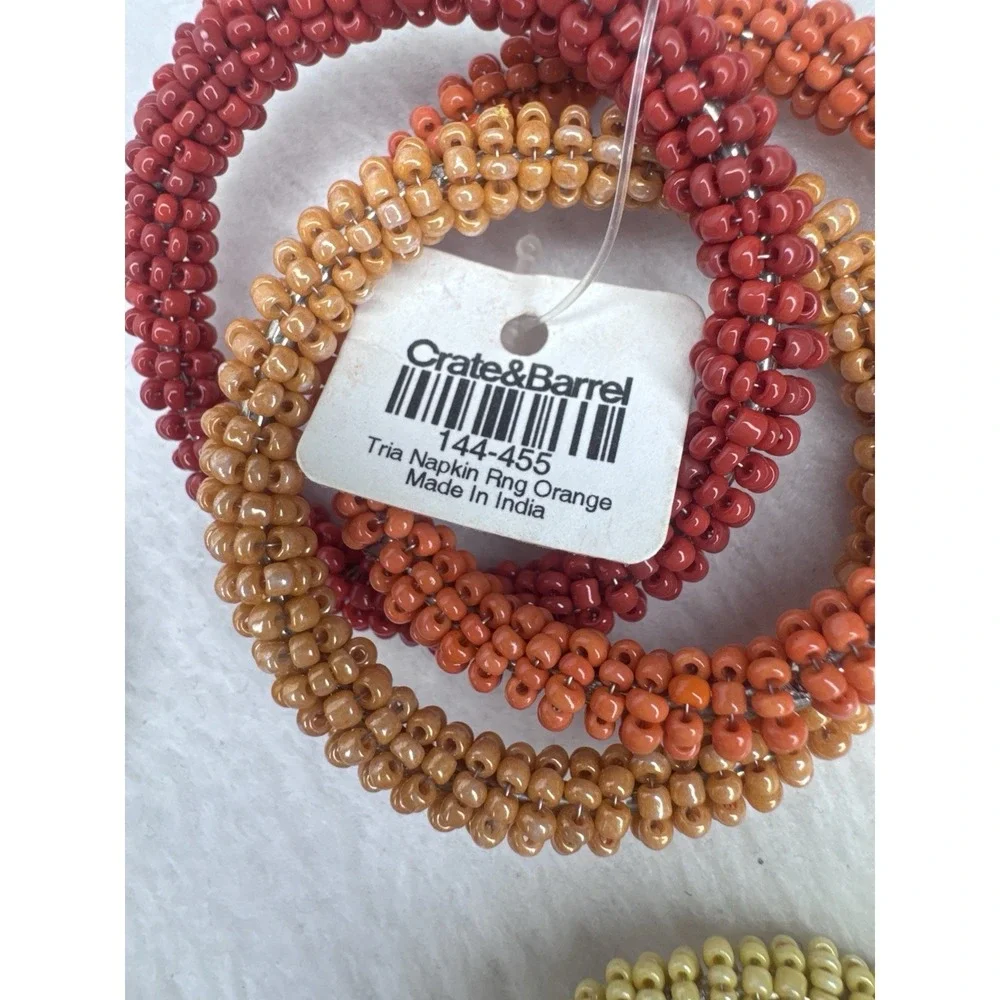 Crate & Barrel Tria Orange Red Beaded Napkin Rings Set Of 6 NEW India